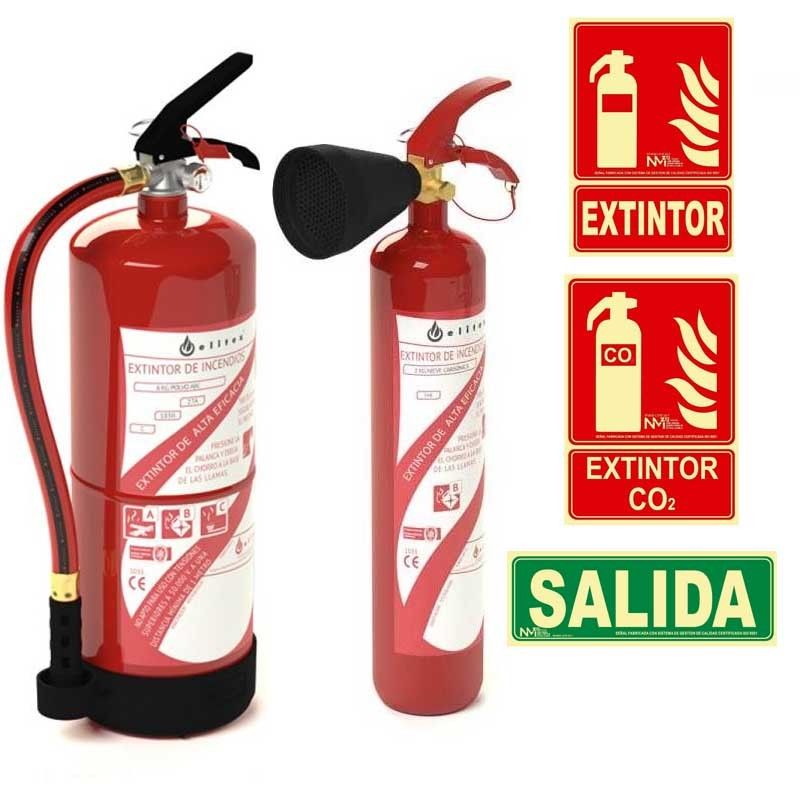 Pack Empresa Extintores 6 Kg ABC + CO2 2 Kg + Certificados + Señales